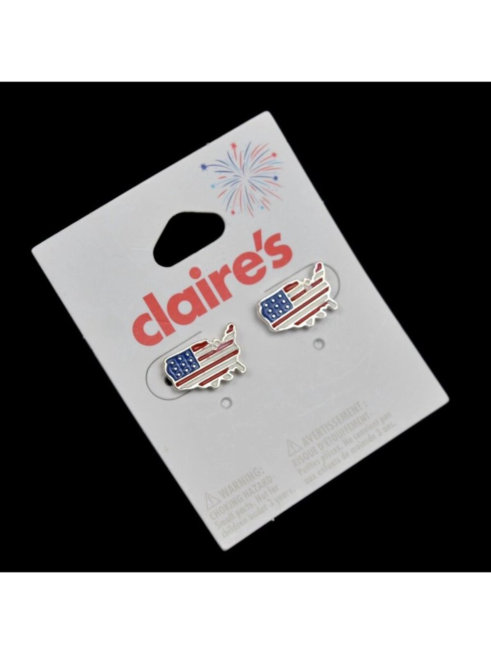 Claires Earrings USA Country Shaped Flag Red White Blue 4th of July Patriotic